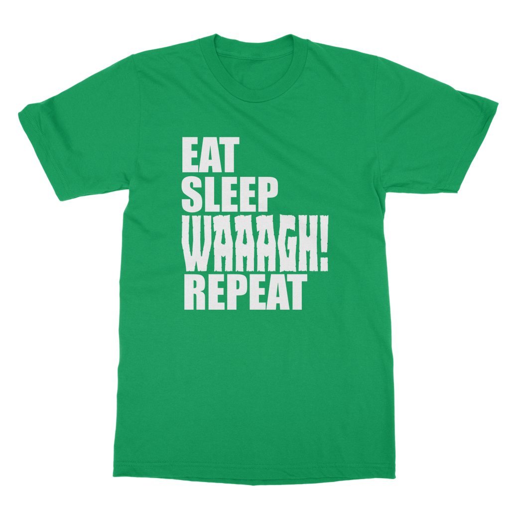 Eat Sleep WAAAGH Repeat – Orc Gamer T-Shirt Unisex Heavy Cotton | Tabletop & Fantasy Gaming Apparel