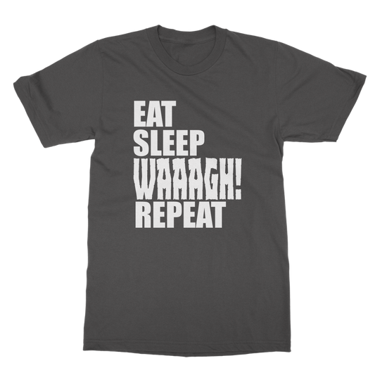 Eat Sleep WAAAGH Repeat – Orc Gamer T-Shirt Unisex Heavy Cotton | Tabletop & Fantasy Gaming Apparel