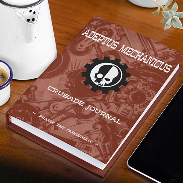 Hardcover version of machine priest themed crusade journal