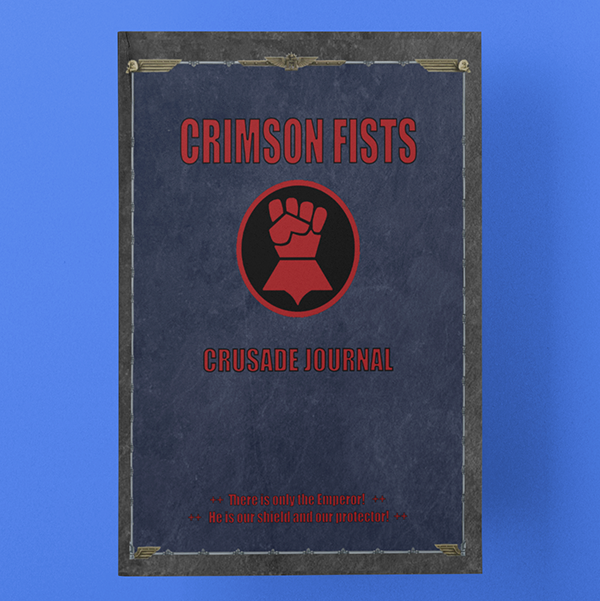 Book cover of 'Crimson Fists Crusade Journal' with a red fist symbol on a blue background