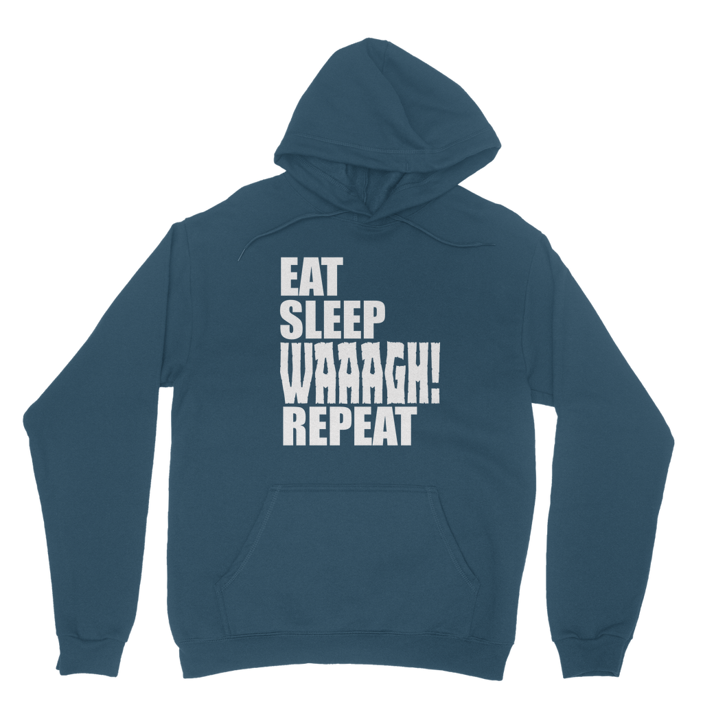 Ink Blue Colour Orc Tabletop Gamer Hoodie Eat Sleep Waaagh Repeat