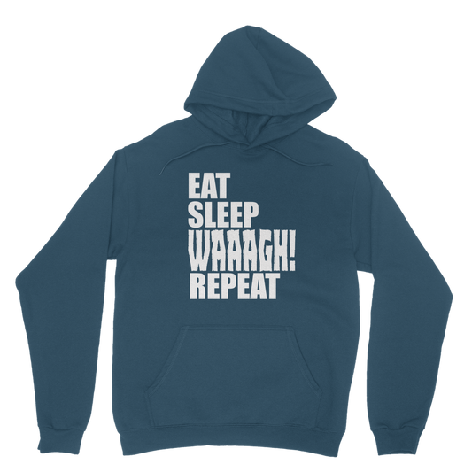 Ink Blue Colour Orc Tabletop Gamer Hoodie Eat Sleep Waaagh Repeat