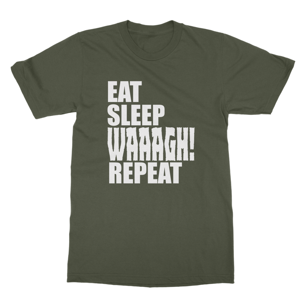 Eat Sleep WAAAGH Repeat – Orc Gamer T-Shirt Unisex Heavy Cotton | Tabletop & Fantasy Gaming Apparel